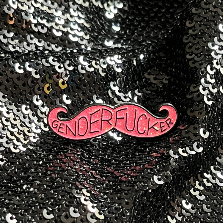 Gender Fucker Pink Mustache Enamel Pin | Queen On The Scene