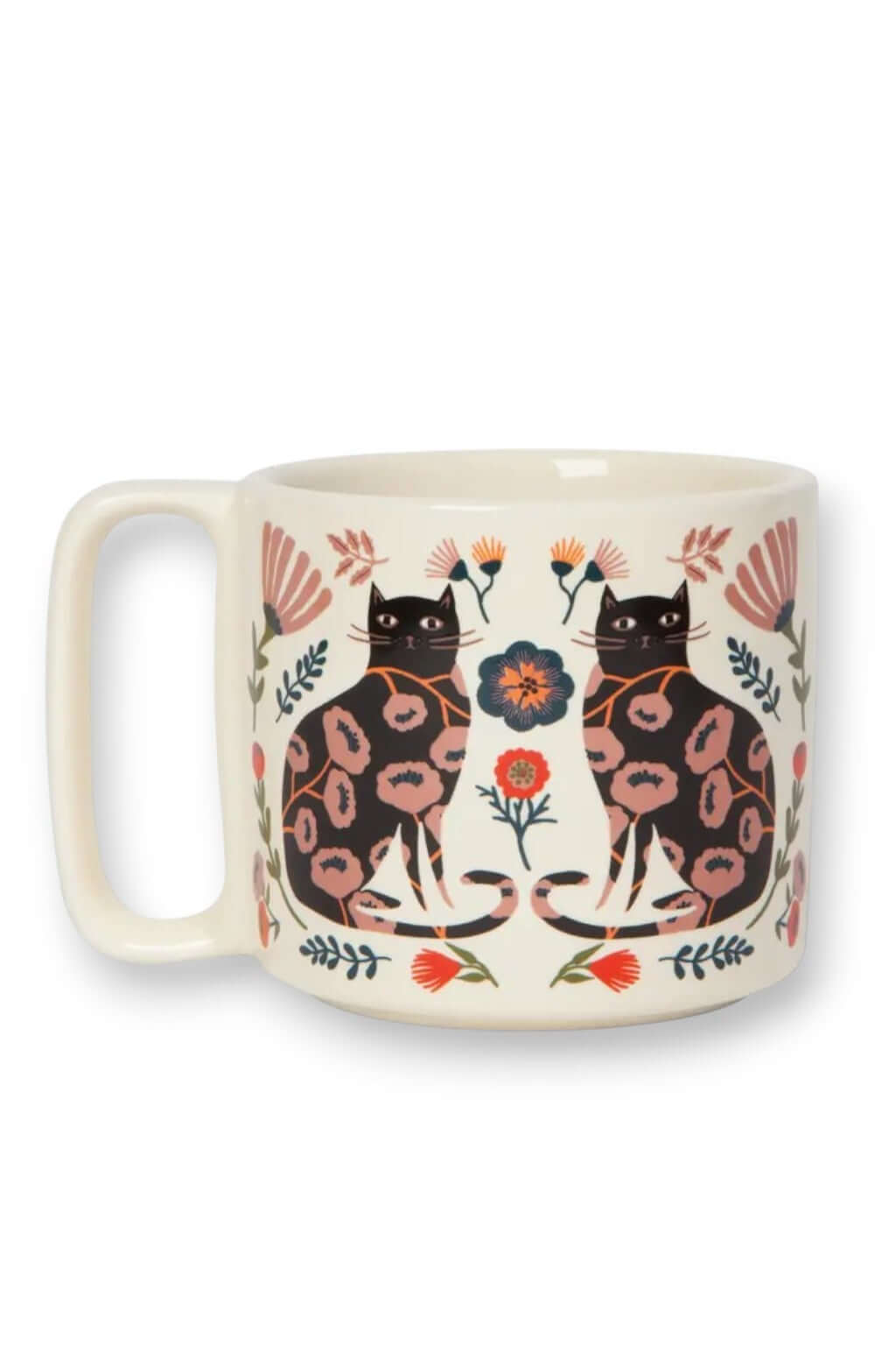 Catbloom Midi Studio Mug – 11 oz Stoneware Floral Cat Mug, Dishwasher & Microwave Safe