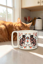 Catbloom Midi Studio Mug – 11 oz Stoneware Floral Cat Mug, Dishwasher & Microwave Safe