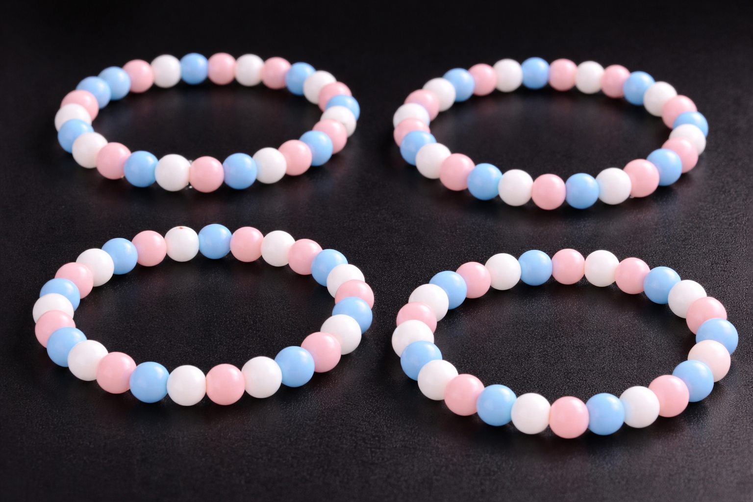 Trans Pride & Awareness Bracelet – Pink, White & Blue Polished Beads
