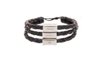 Men's Bracelet Black Leather Silver Adjustable with words of Focus, Strength, Faith, & Courage in Portuguese