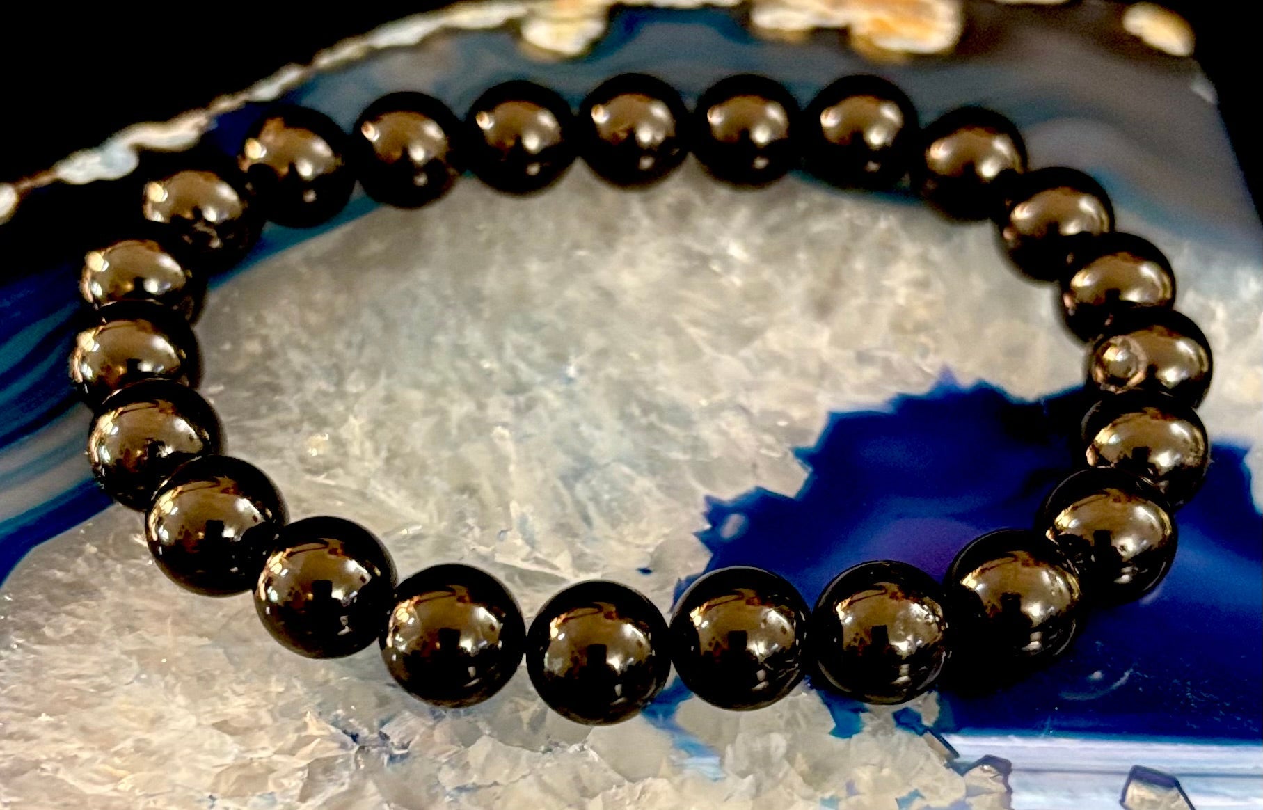 Black Tourmaline Bracelet – Protection, Grounding & Energy Shield (Medium to Large Wrists)