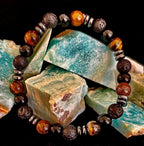 Men's Energy Bracelet – Tiger Eye, Black Onyx & Lava Rock with Black Metal Spacers (Fits Large Wrists)