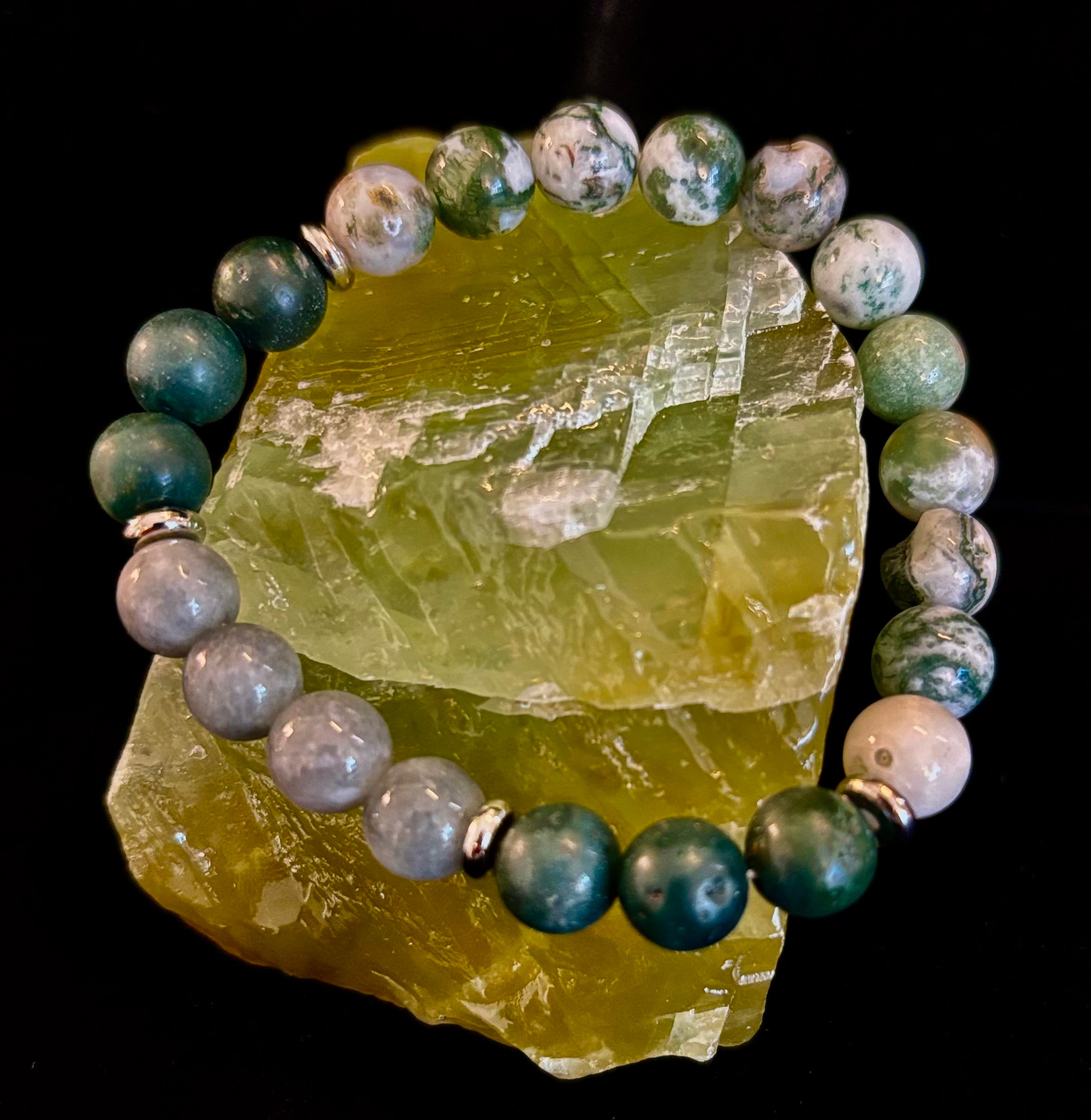 Tree Agate, Moss Agate & Burmese Jade Bracelet – Grounded Energy & New Beginnings