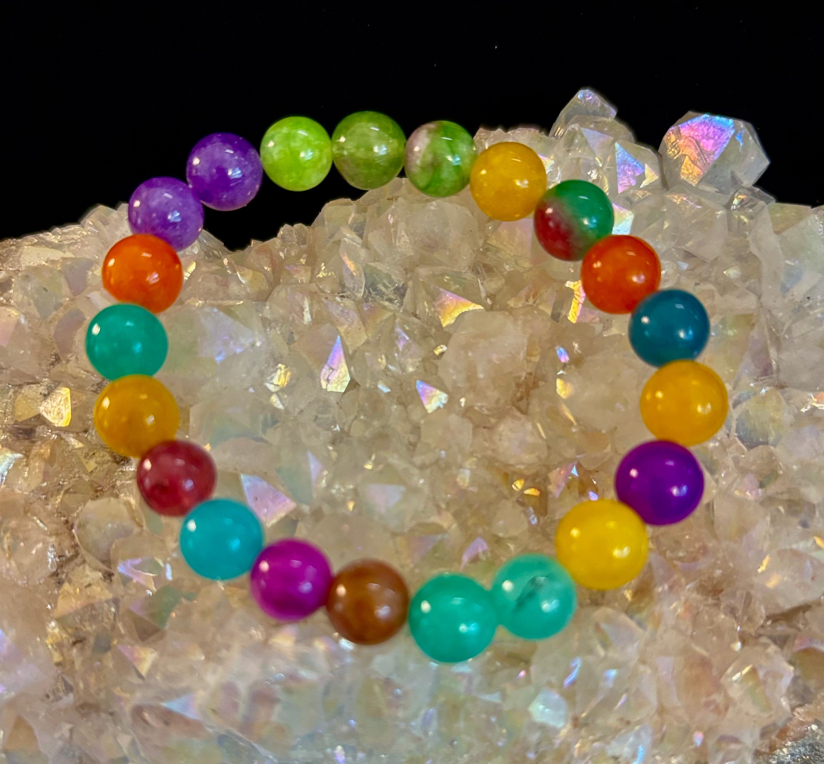 Rainbow Multi Jade Stretch Bracelet for Kids – 16cm | Colorful Energy & Gentle Protection