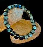 Hematite Cube Beaded Bracelet | Grounding Energy & Balance | Unisex 7.8mm Stretch Fit