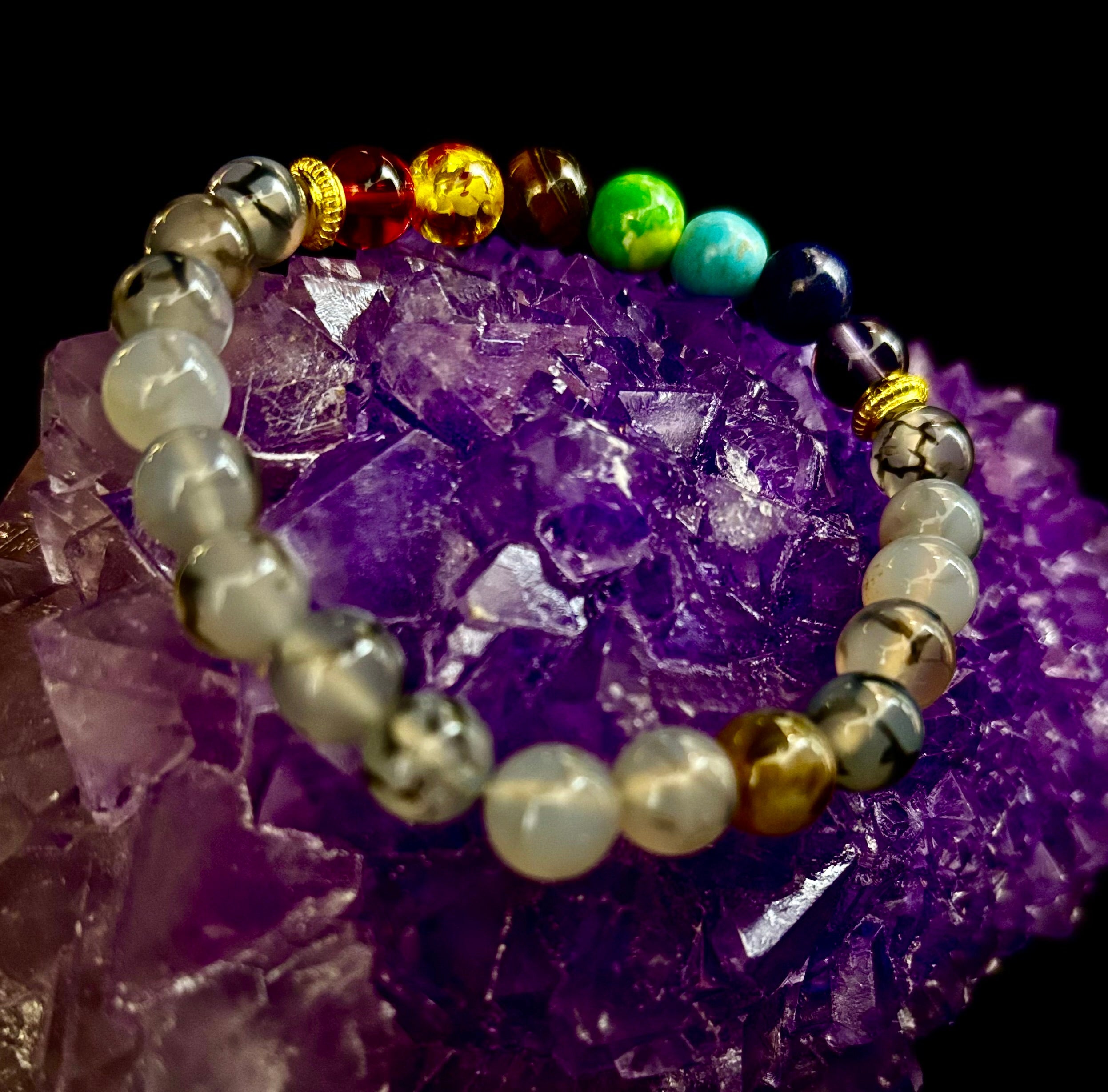 Dragon Vein Agate 7-Chakra Balance Bracelet – Protection, Strength & Energy Flow