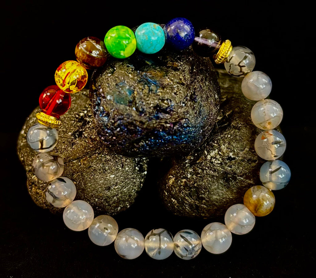 Dragon Vein Agate 7-Chakra Balance Bracelet – Protection, Strength & Energy Flow