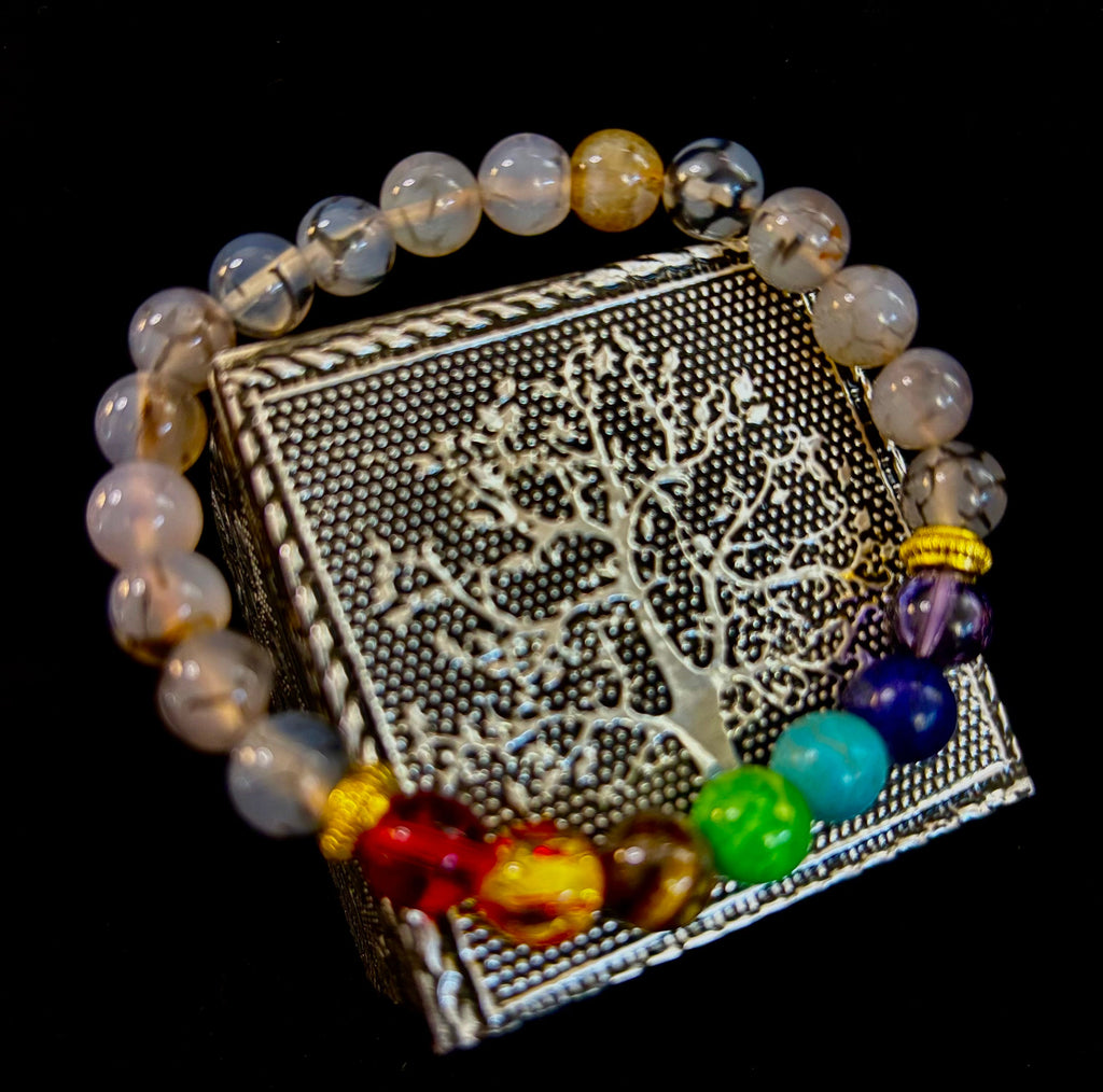 Dragon Vein Agate 7-Chakra Balance Bracelet – Protection, Strength & Energy Flow