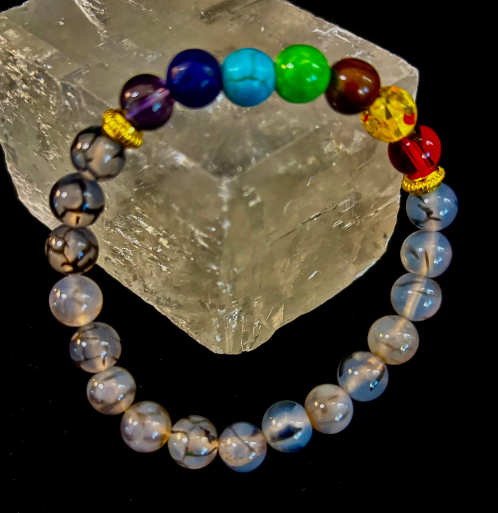Dragon Vein Agate 7-Chakra Balance Bracelet – Protection, Strength & Energy Flow