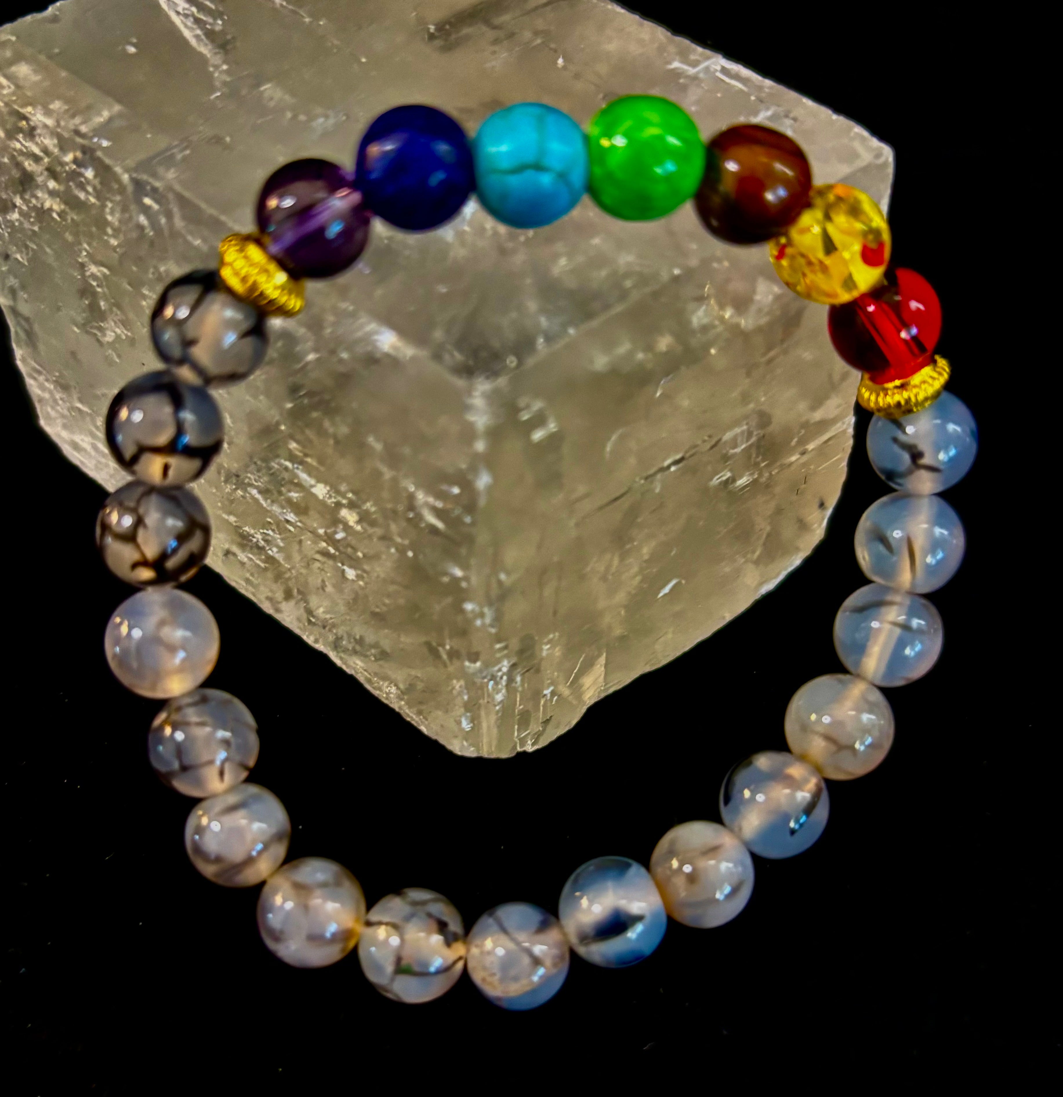 Dragon Vein Agate 7-Chakra Balance Bracelet – Protection, Strength & Energy Flow