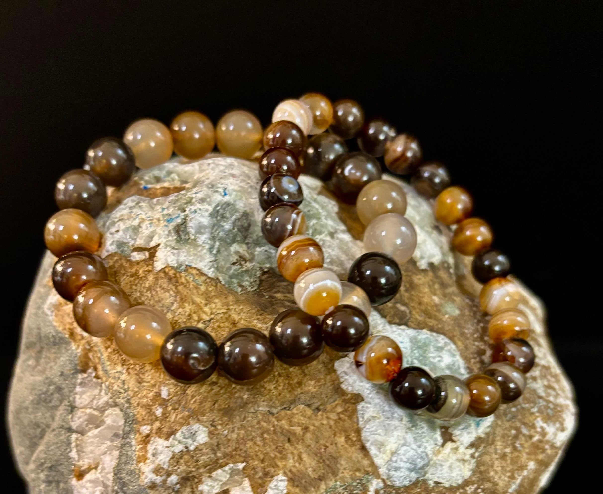 Coffee Striped Agate Energy Bracelet – Reiki Infused | 8mm or 10mm (Medium Wrists)