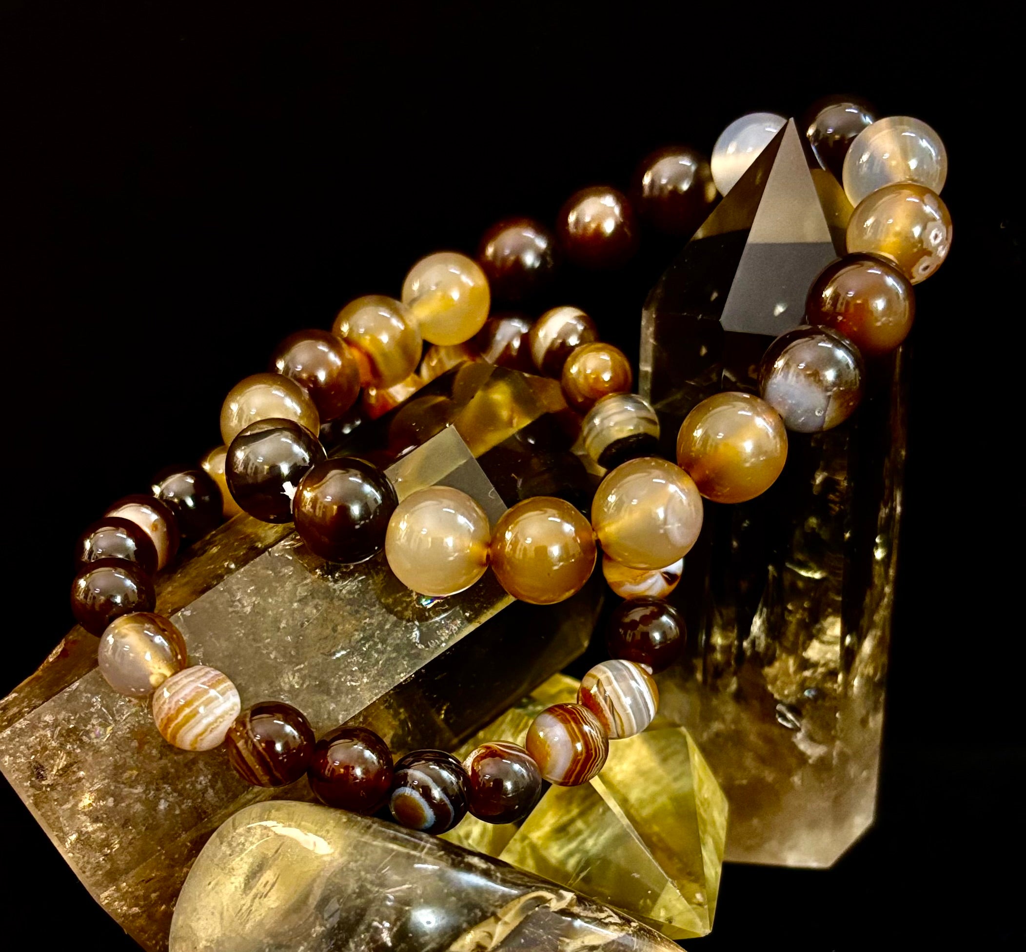 Coffee Striped Agate Energy Bracelet – Reiki Infused | 8mm or 10mm (Medium Wrists)