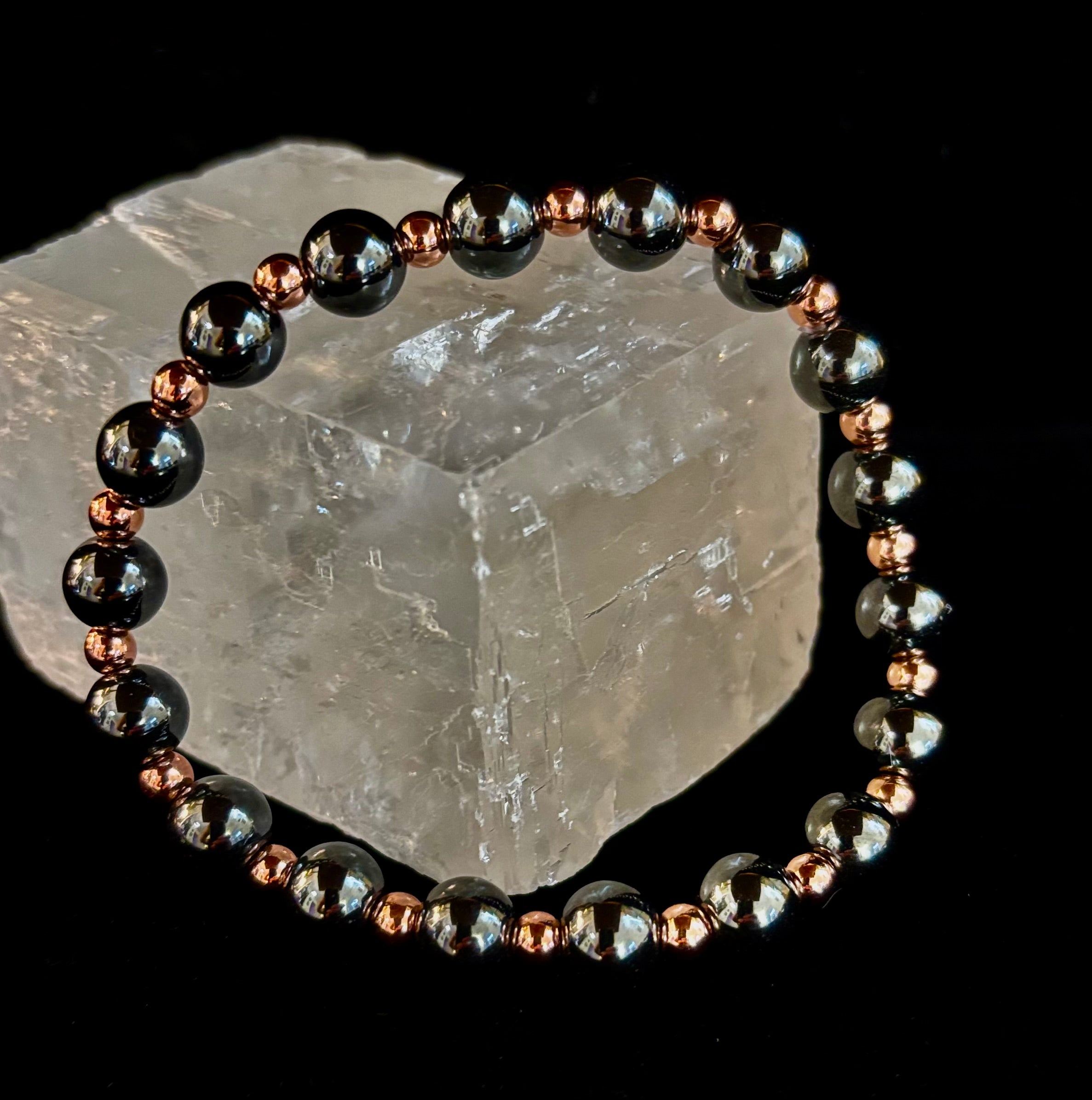 Men’s Copper & Hematite Bracelet – Grounding, Strength & Energy Balance (Large Wrists)