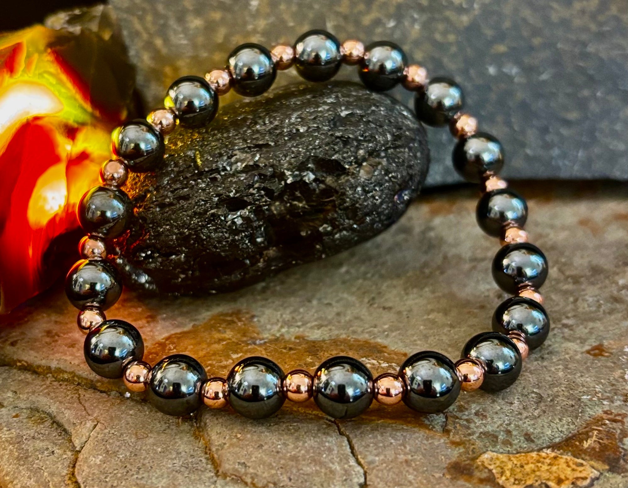 Men’s Copper & Hematite Bracelet – Grounding, Strength & Energy Balance (Large Wrists)