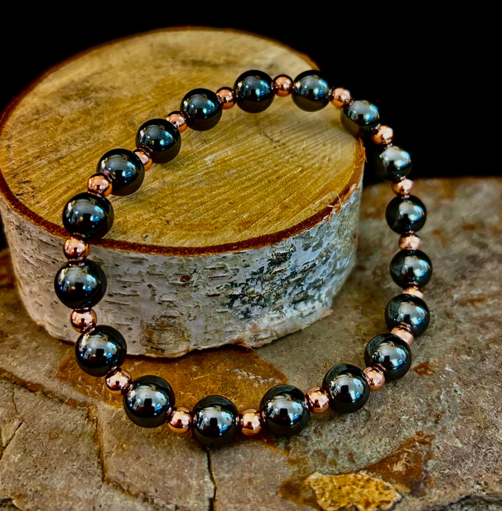 Men’s Copper & Hematite Bracelet – Grounding, Strength & Energy Balance (Large Wrists)
