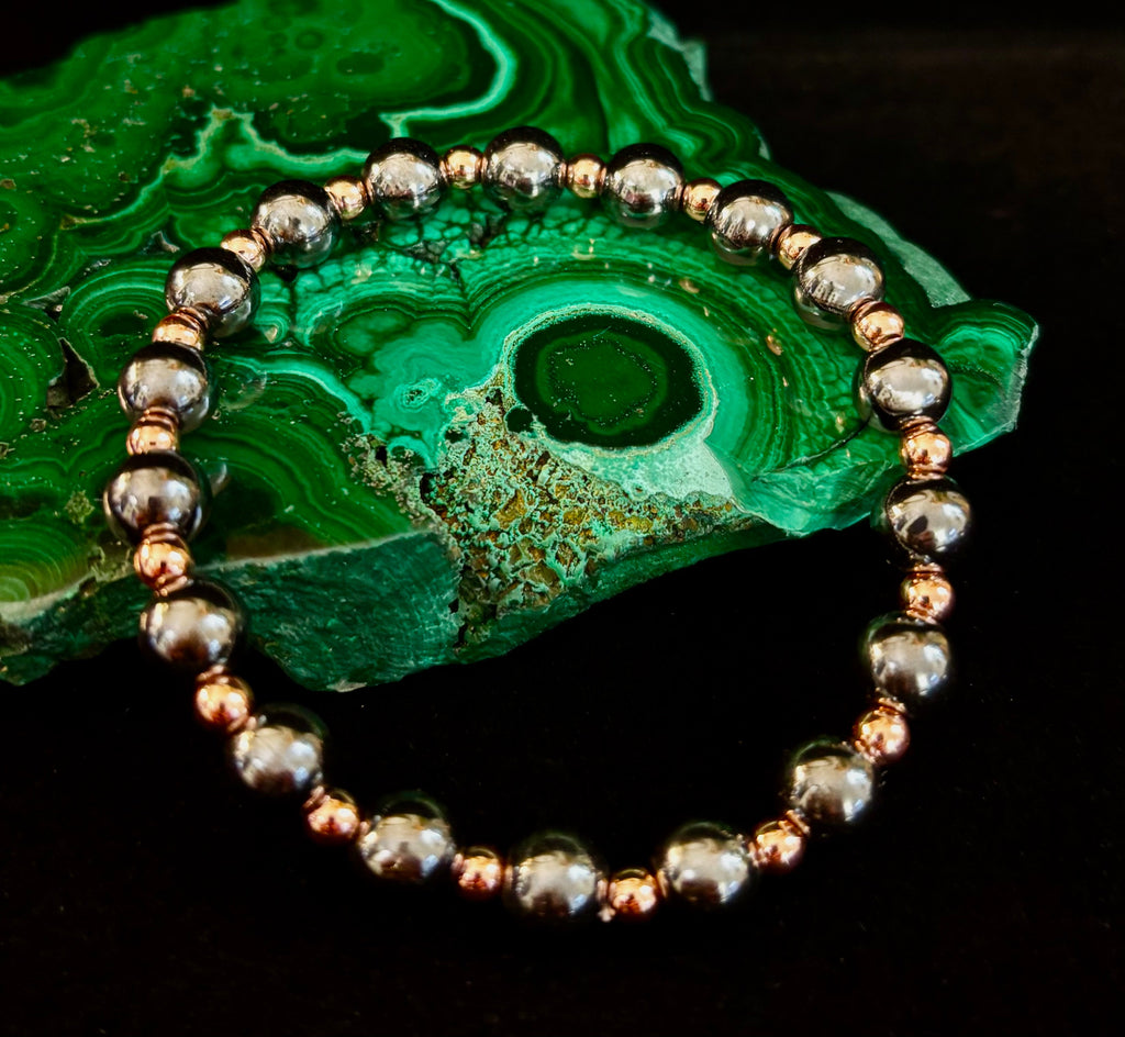 Men’s Copper & Hematite Bracelet – Grounding, Strength & Energy Balance (Large Wrists)