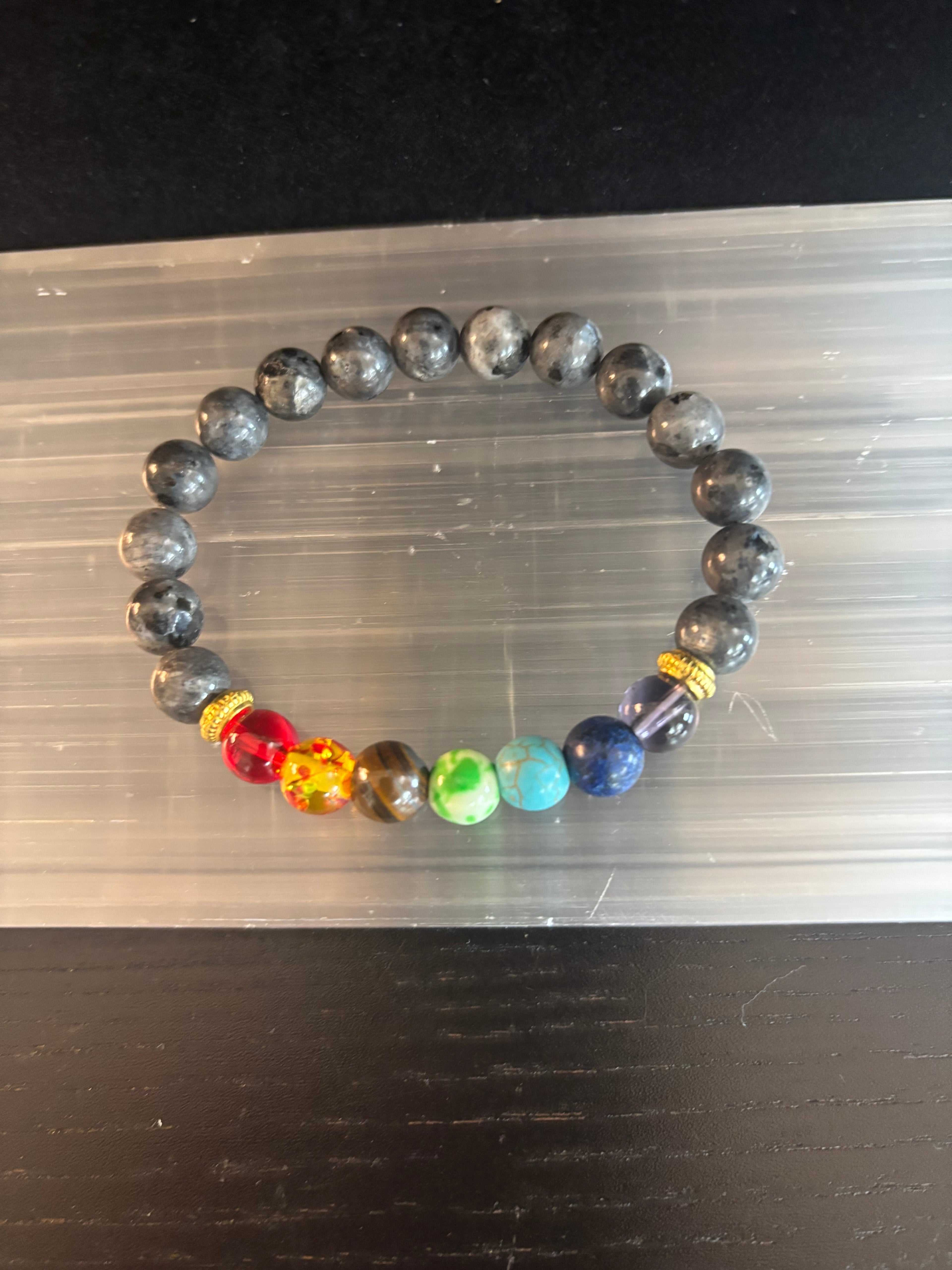 Chakra & Black Spectrolite Energy Balance Bracelet