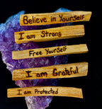 Hand-Engraved Palo Santo Smudge Sticks — Sustainable Peruvian Holy Wood with Positive Affirmations & Energy Cleansing