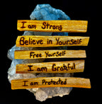 Hand-Engraved Palo Santo Smudge Sticks — Sustainable Peruvian Holy Wood with Positive Affirmations & Energy Cleansing