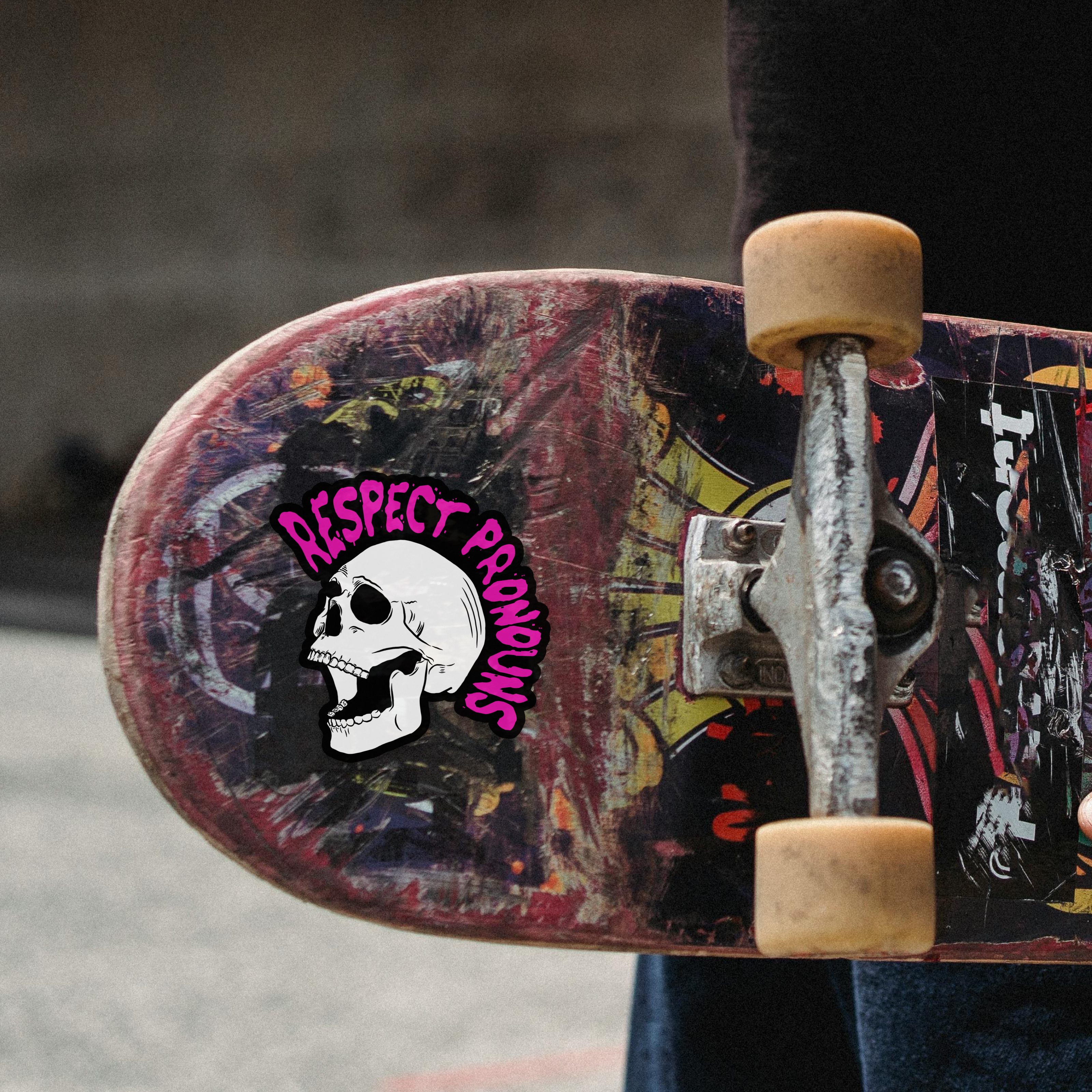 Respect Pronouns Skull Sticker