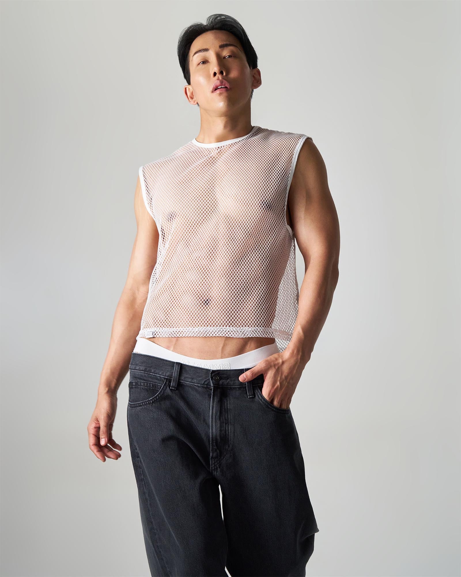 Edge Net Muscle Tank - Chalk