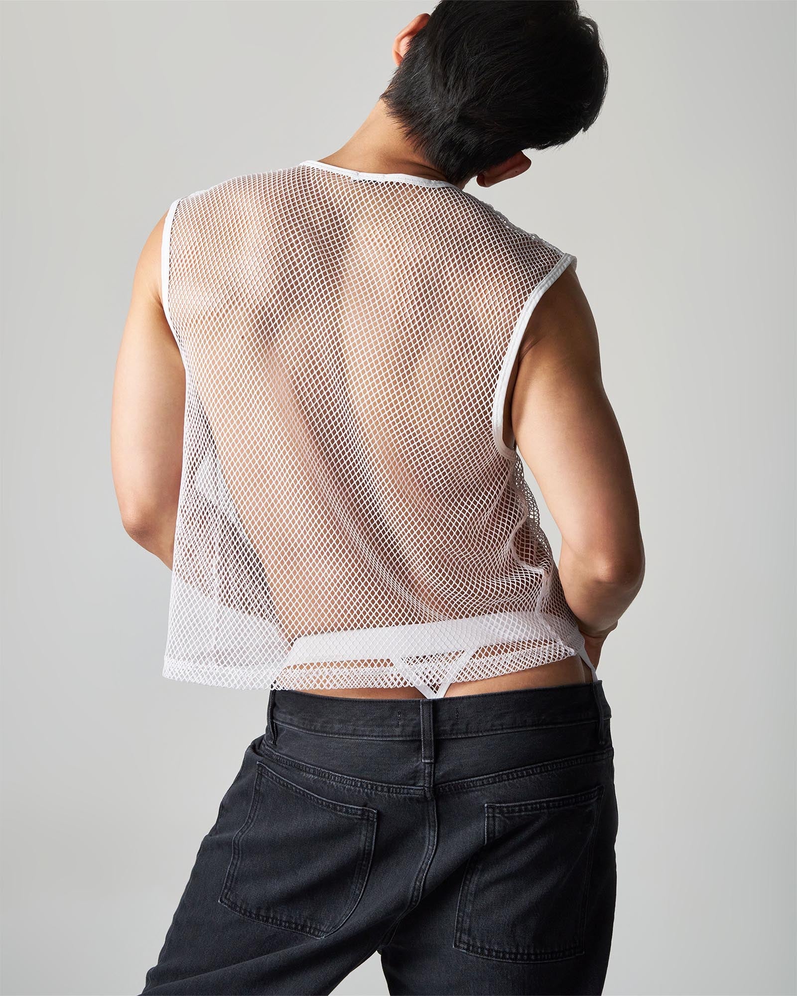 Edge Net Muscle Tank - Chalk