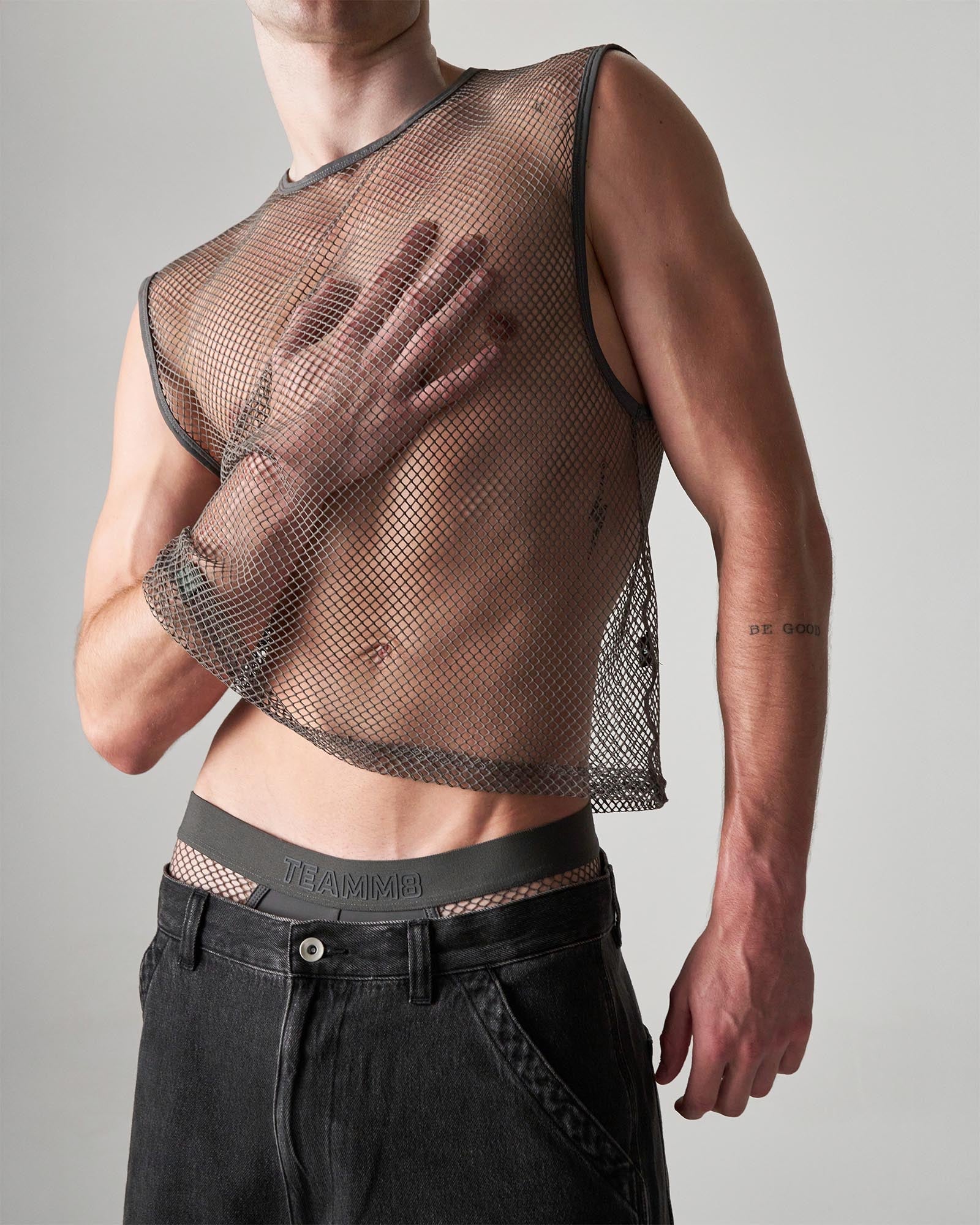 Edge Net Muscle Tank - Gunmetal