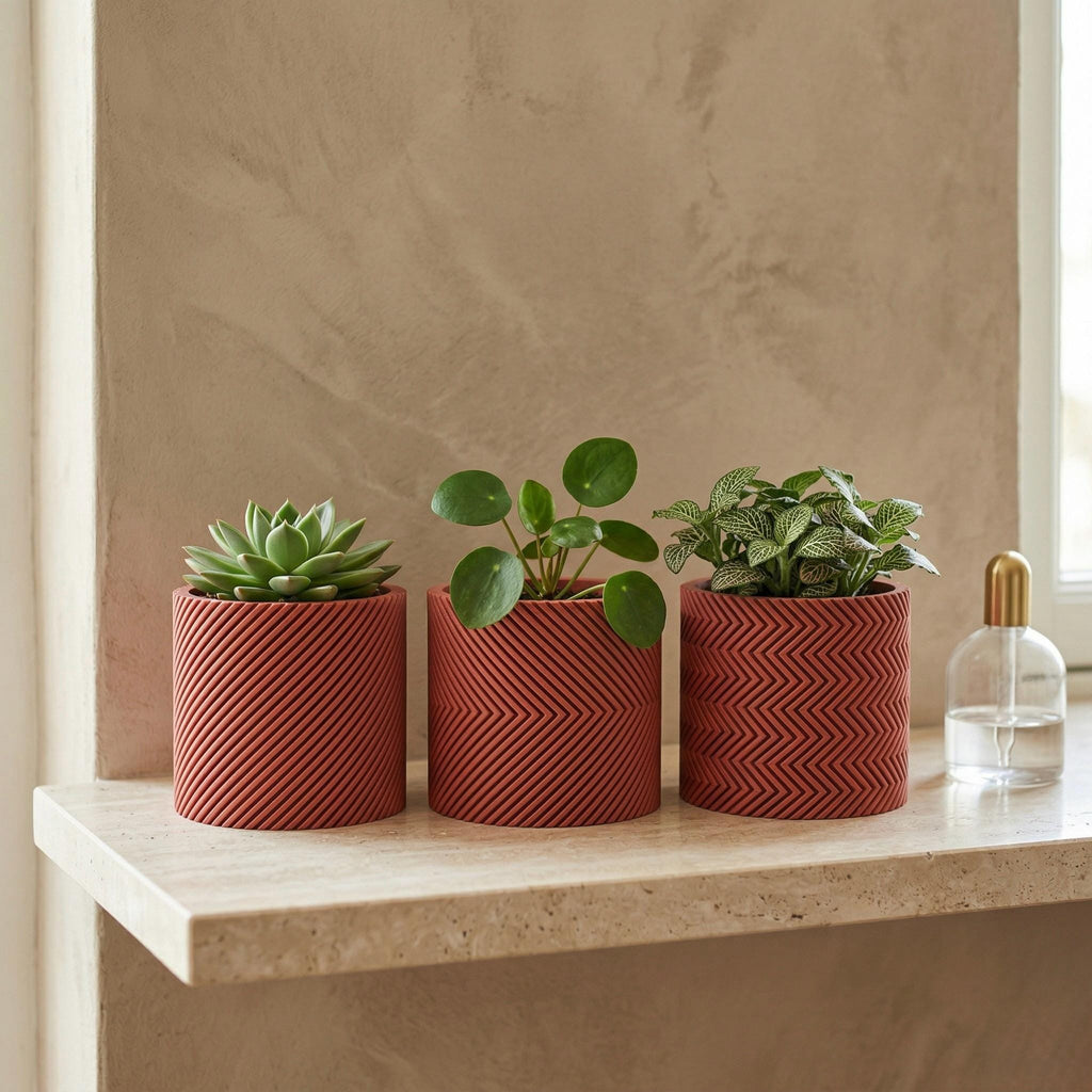 3D Printed Interloc Planter Set with Drip Trays