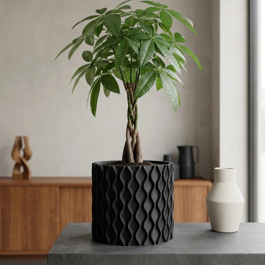Modern Planter with drainage and tray 3D Printed with Drip Tray Modern Curve Design Plant Pot with Drain Hole Indoor Succulent Pot Sine