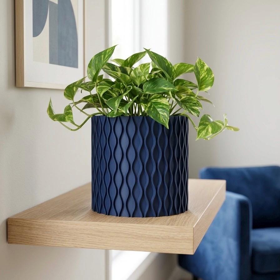 Modern Planter with drainage and tray 3D Printed with Drip Tray Modern Curve Design Plant Pot with Drain Hole Indoor Succulent Pot Sine