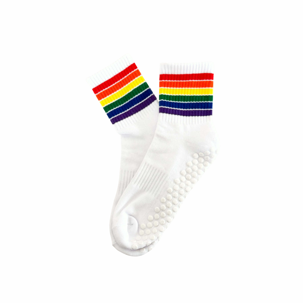 Rainbow Pride Pilates Grip Socks – Half Crew Non-Slip